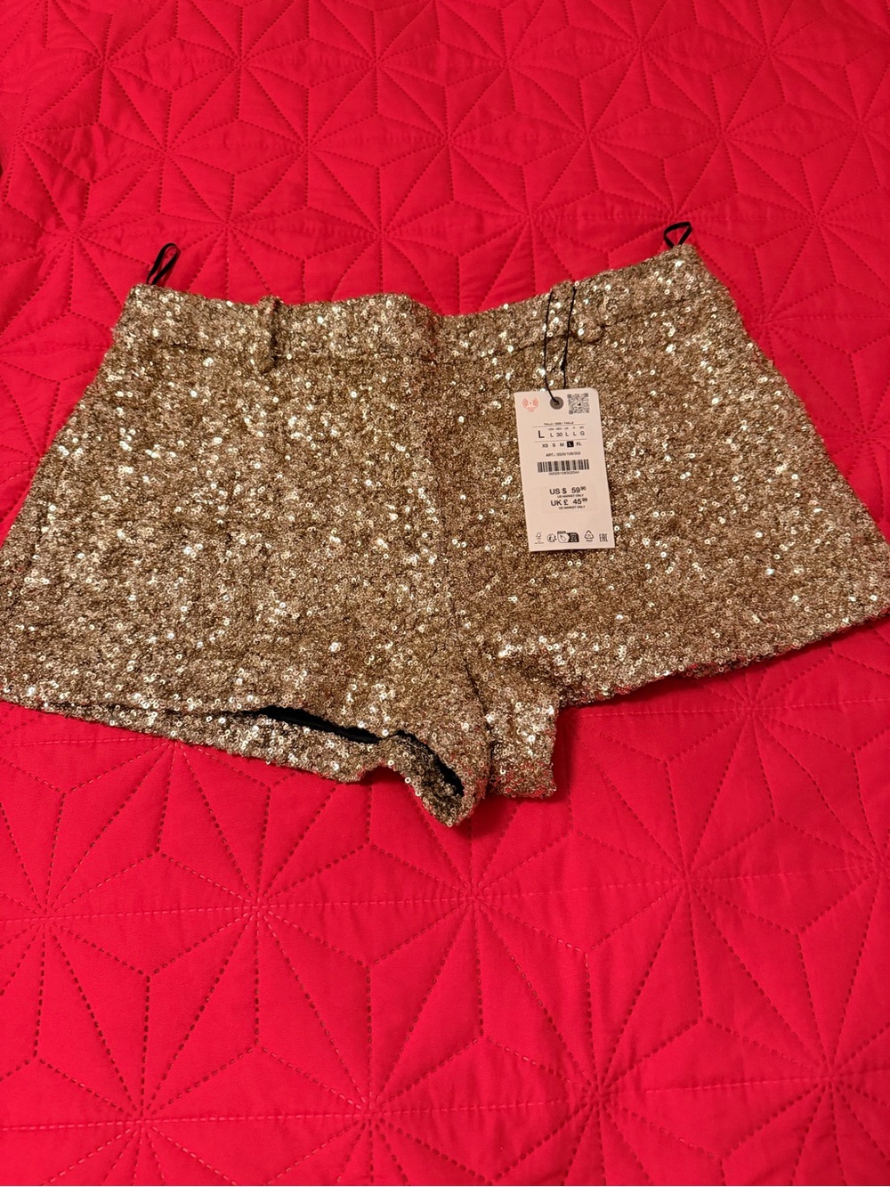 Zara Gold Sequin High-Waist Shorts